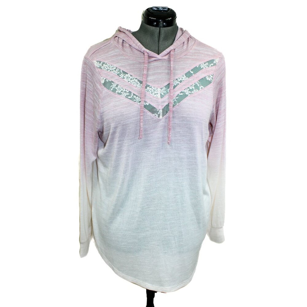 NWT TORRID 1X Pink Ombre Hooded Supersoft Sweater Lightweight Plus Lace Cutout